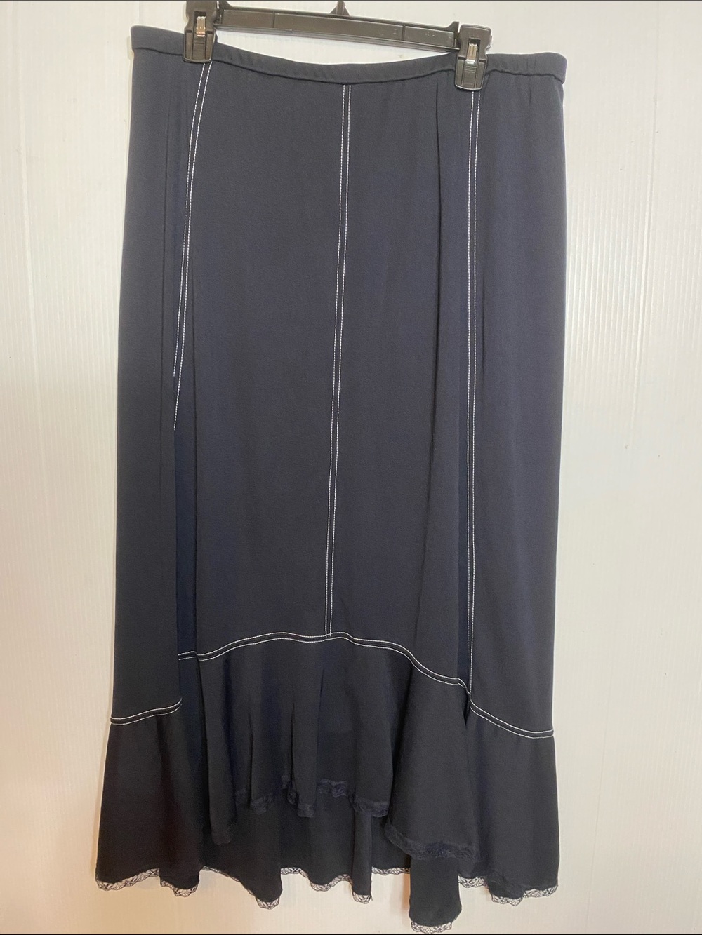 Women's Black A-Line Panel Skirt with Contrast Stitching